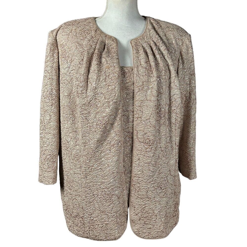 Alex Evenings Twin Set Size 2X Tan Floral Sparkly Gala Cocktail Fancy Classic